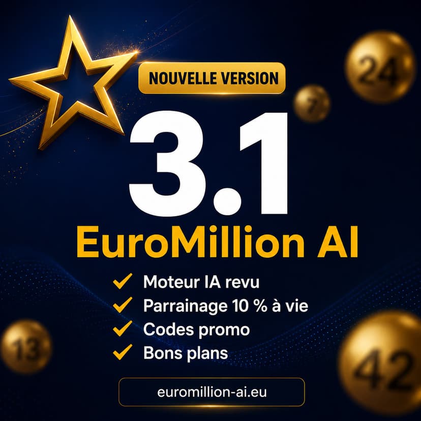 EuroMillion AI 3.1: motor IA muito melhorado, afiliação vitalícia, códigos promo e boas ofertas